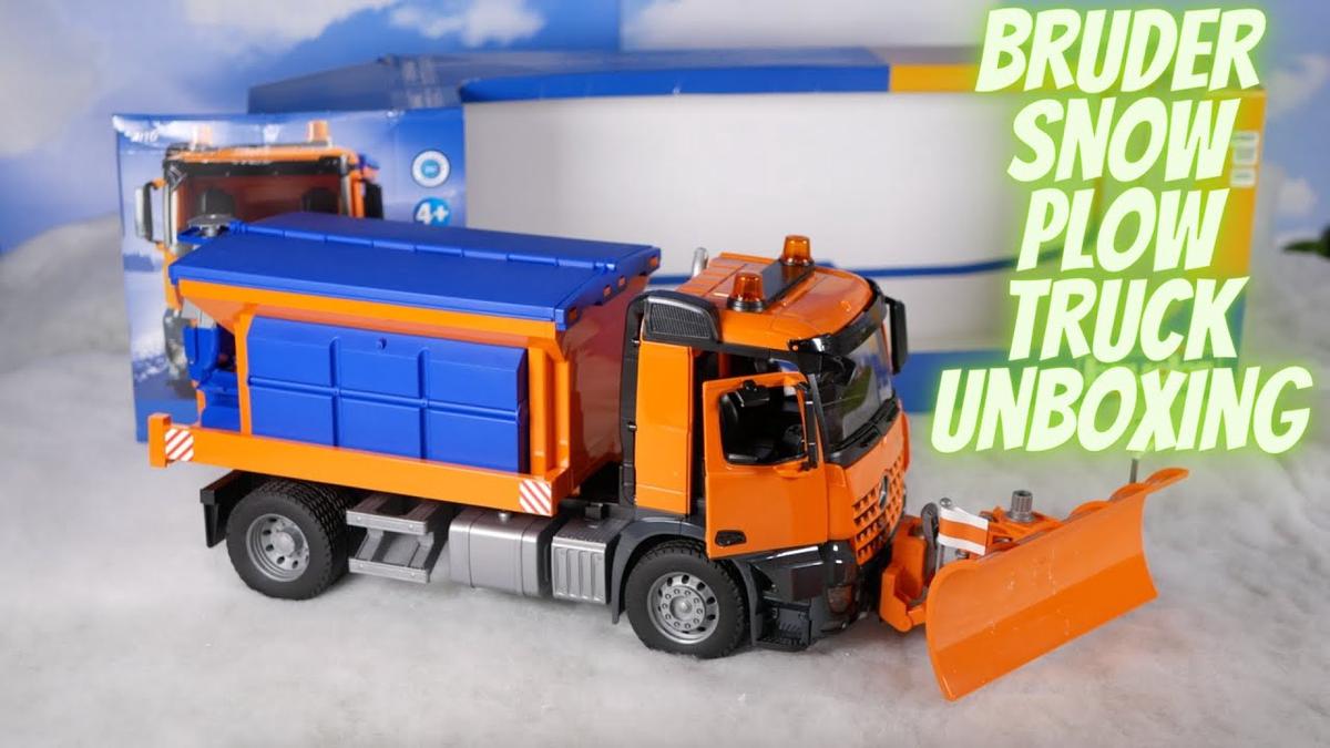 'Video thumbnail for Bruder Unboxing MB Arocs Snow Plow Truck 03685 - Bruder sneeuwschuiver strooiwagen uitpakken'