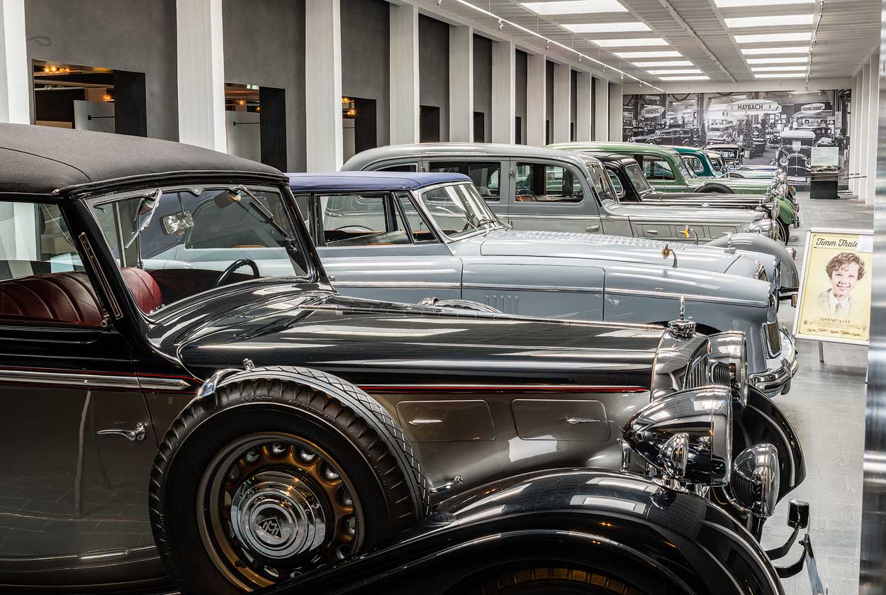 Main hall with cars from "Maybach Motorenwerke": Maybach Car Museum | Automuseum Maybach, Neumarkt in der Oberpfalz, Germany; Transportmuseums.com [2018]