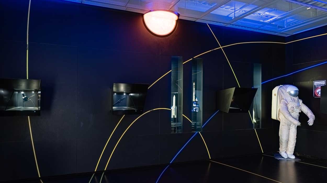 Space exhibits at Dornier Museum, Friedrichshafen, Baden-Württemberg, Deutchland | Germany | Tyskland [2018]